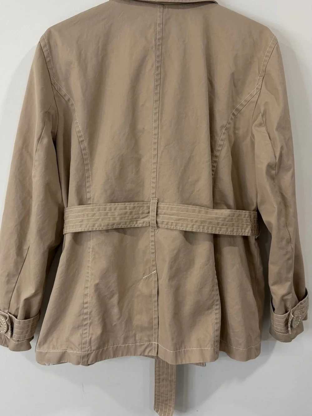 Liz Claiborne Tan Double-Breasted Belted Trench Jacket